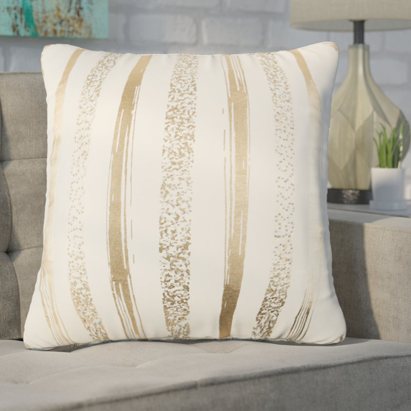 Sequined Cotton Throw Pillow, Ivory/Brown, 20"W x 20"L, Polyester