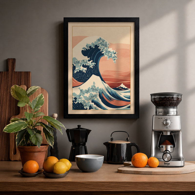 The Great Wave Japandi - Framed Print, A1 - 84.1 x 59.4 cm, Black