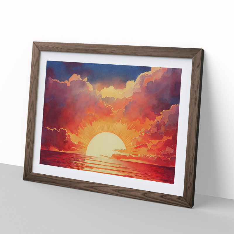 Welcoming Sunset Seascape - Framed Print, 25cm H x 34cm W x 2cm D, Walnut Framed