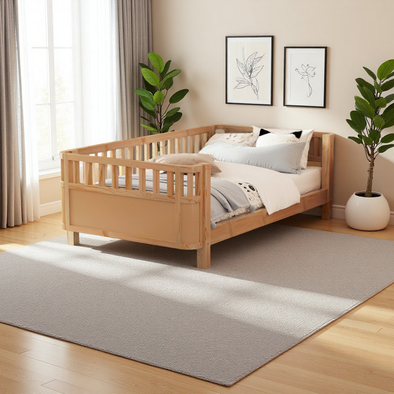 Lit plateforme Wood, Lit simple, Naturel