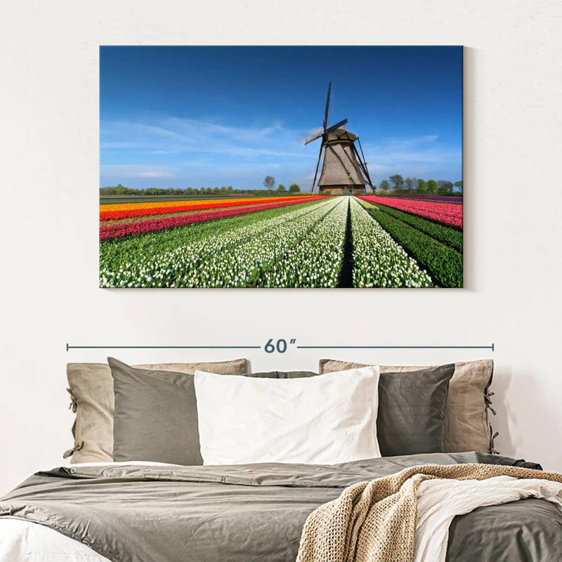 Moulin à vent et tulipes Alvord, H 34 po x l 51 po
