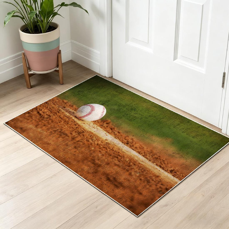 Tapis d'intérieur brun avec baseball brun et lavable à la machine avec baseball, Rectangle 32 po x 47 po
