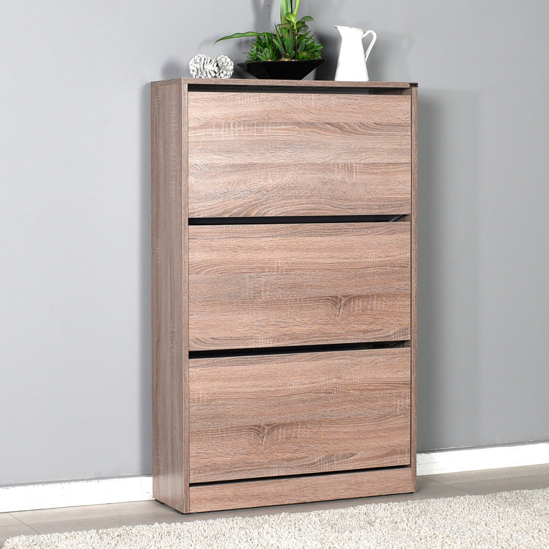 Modern White Shoe Cabinet, 3 Drawers, 28.7 x 46.9 x 10.2 inches | 100% Melamine Coated Particle Board, Thickness: 0.6 inches | Wall-Mountable Design, Stylish & Space-Saving Storage Solution for Entryways