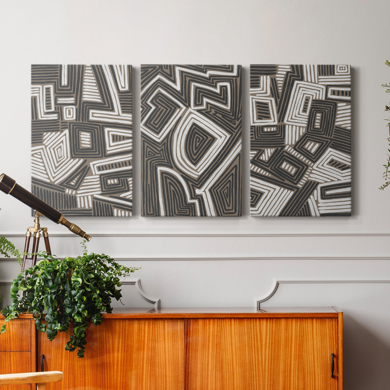 Abstract Maze II - ensemble de 3 impressions sur toile tendue, H 12 po x l 24 po x P 1 po