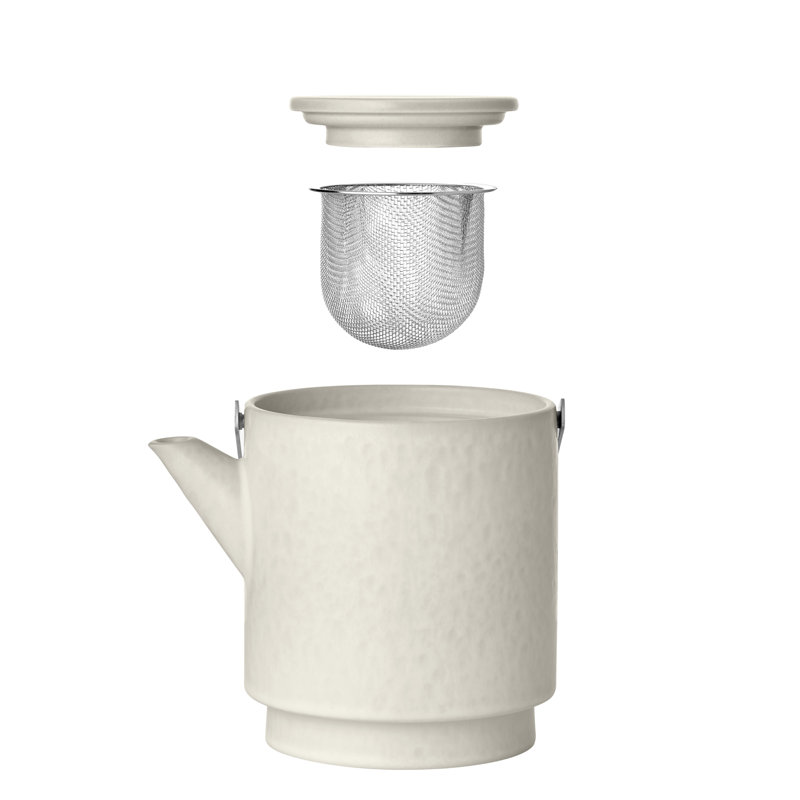 MAKOTO Japanese Style Stoneware Teapot with Strainer, Moonbeam (beige)