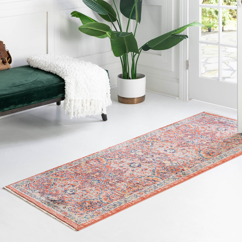 Tapis traditionnel Opel rouge brique / orange, Tapis de couloir 2 pi 7 po x 10 pi 2 po