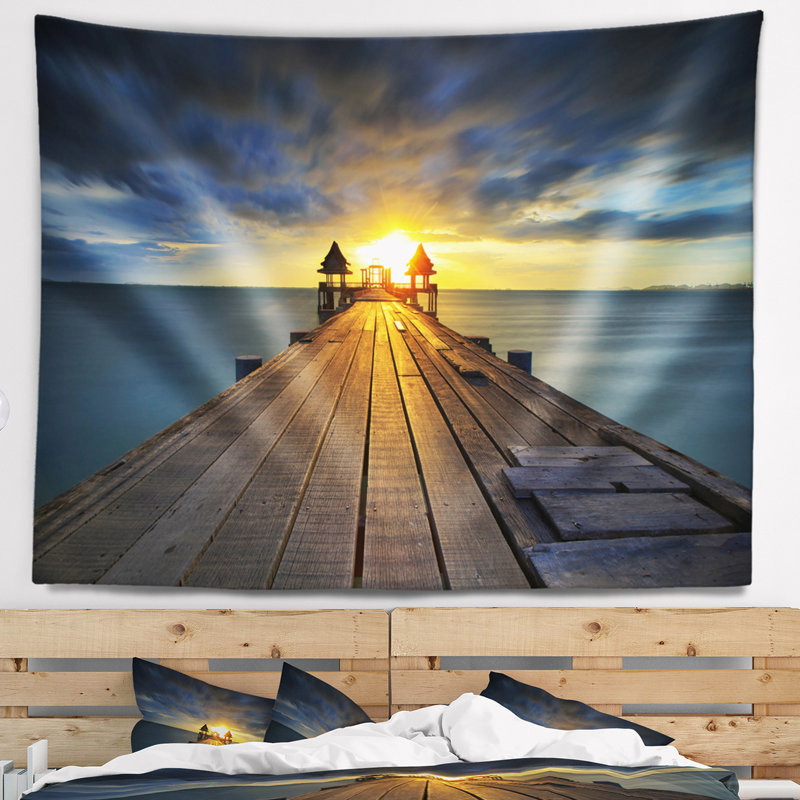 Tapisserie de pont de bois illuminé seascape, H 50 po x l 60 po