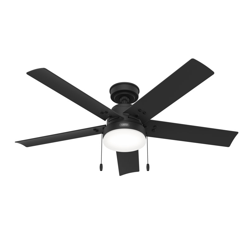 Ventilateur de plafond standard 52 pouces à 5 pales avec lumières et chaînes à tirer, Noir mat