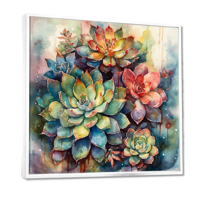 Rylinn vert rouge cactus paysage IV - art mural cactus, H 24 po x l 24 po, Cadre flottant blanc