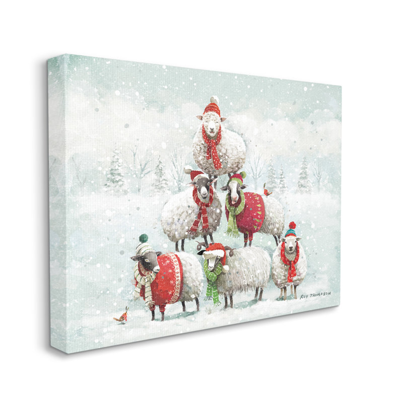 «Winter Sheep Snowy Farm Animals» sur toile, H 16 po x l 20 po x P 1,5 po