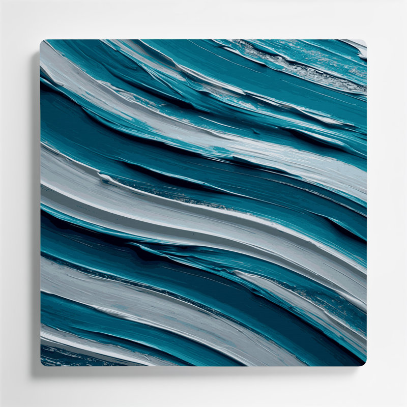 Art mural horizontal rayé en céramique bleu clair gris céruléen, H 16 po x l 16 po