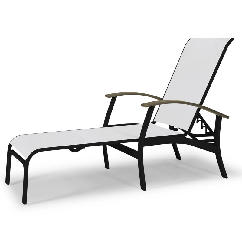 Askar Outdoor Rust-Resistant Metal Chaise Lounge, White 6D Sunbrella®, Beachwood P40, Textured Black
