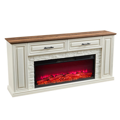 70 Inch Farmhouse Electric Fireplace TV Console with 42 Inch Insert and 3 Storage Drawers Entertainment Cabinet for TVs Up to 80 Inch White Finish