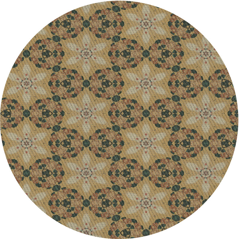 Tapis beige/bleu à motifs Portico, Rond 5 pi
