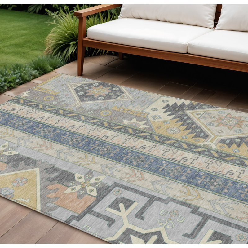 Tapis intérieur lavable 10 pi x 14 pi argent et beige aztèque lavable