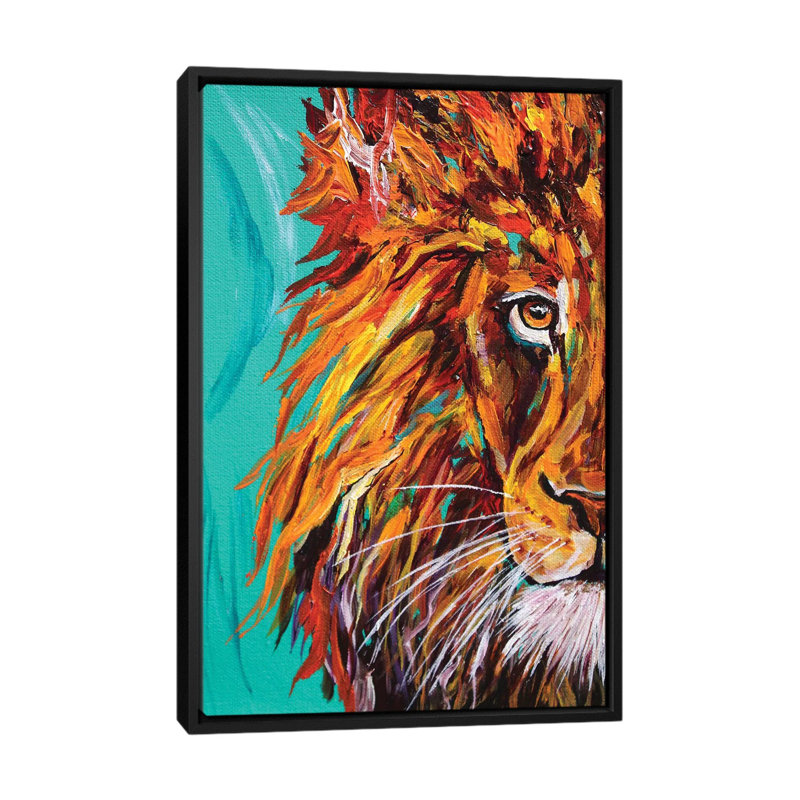 « lion i », impression sur toile, H 26 po x l 18 po x P 1,5 po, Toile avec cadre noir, Pas de tapis