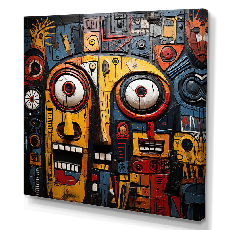 Tribal masque africain III - Masque africain, art mural, H 16 po x l 16 po x P 1 po, Toile tendue