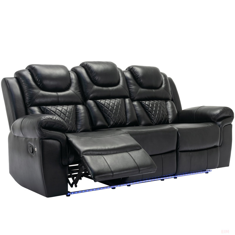 Fauteuil inclinable manuel de cinéma maison avec console centrale et bande lumineuse à DEL, Noir