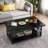 Faux Marble Top Rectangular Coffee Table With Black Metal Frame, 2 Tier Coffee Table With Storage Shelf, Rectangular Center Table For Living Room Modern Style For Living Room, Office, Balcony-922889885