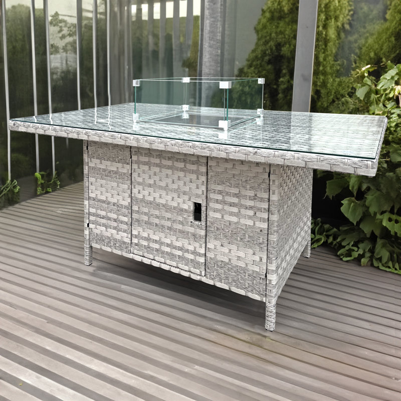 Rattan Firepit Table in Dove Grey