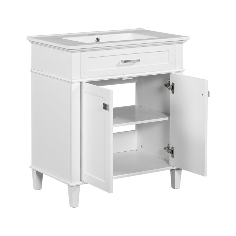 bathroom vanity with ceramic basin, White