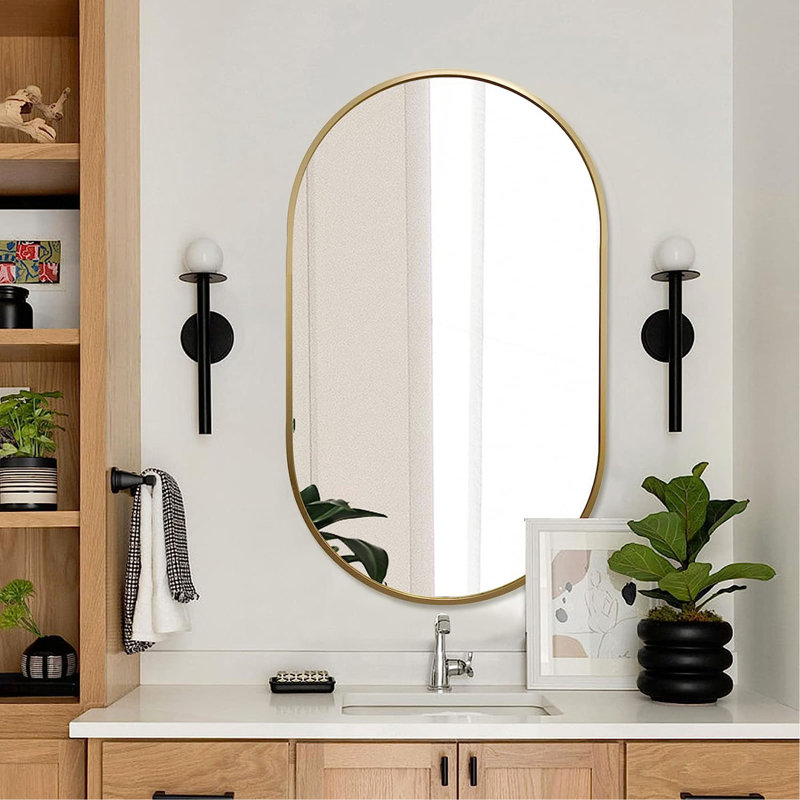 Miroir ovale 20 po x 33 po, Doré