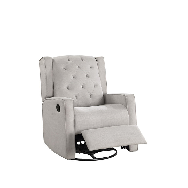 Contemporary Light Gray Color Polyfiber Swivel Recliner Chair 1Pc Manual Motion Wing Back Tufted Cushion Living Room Furniture Glider Chair