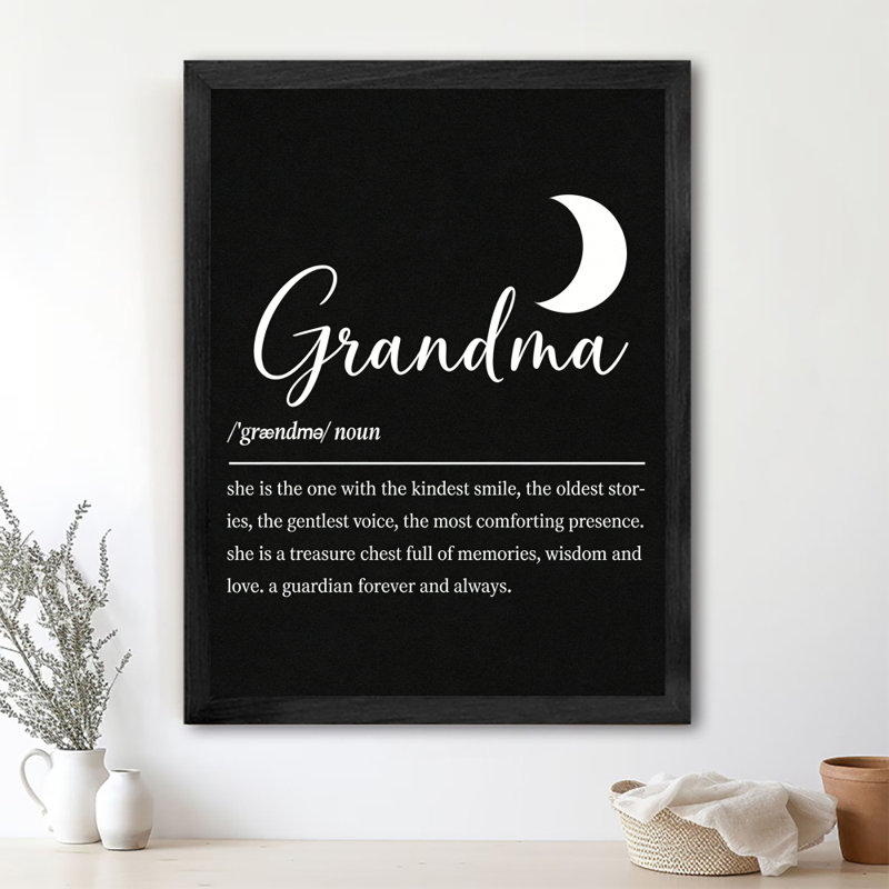 Art mural noir encadré noir "Grandma" incarnant souvenirs et protection, H 17 po x l 13 po