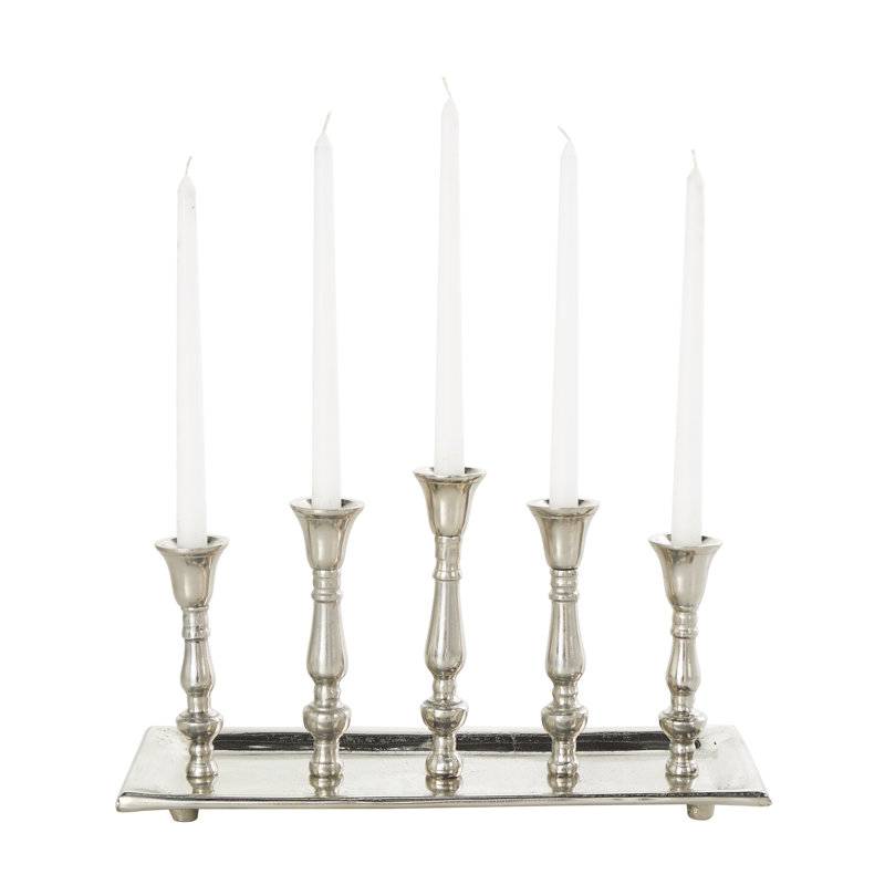 Bougeoir décoratif 5 bougies en aluminium et métal, Argent argent