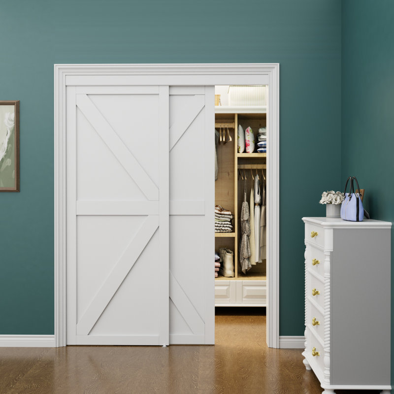White MDF K Shape Sliding Closet Door with Hardware Kit