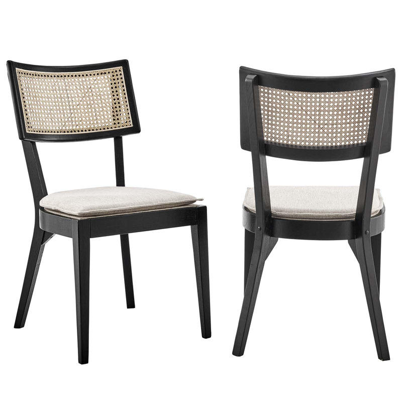 Modway Caledonia Wood Dining Chair Set of 2, Beige