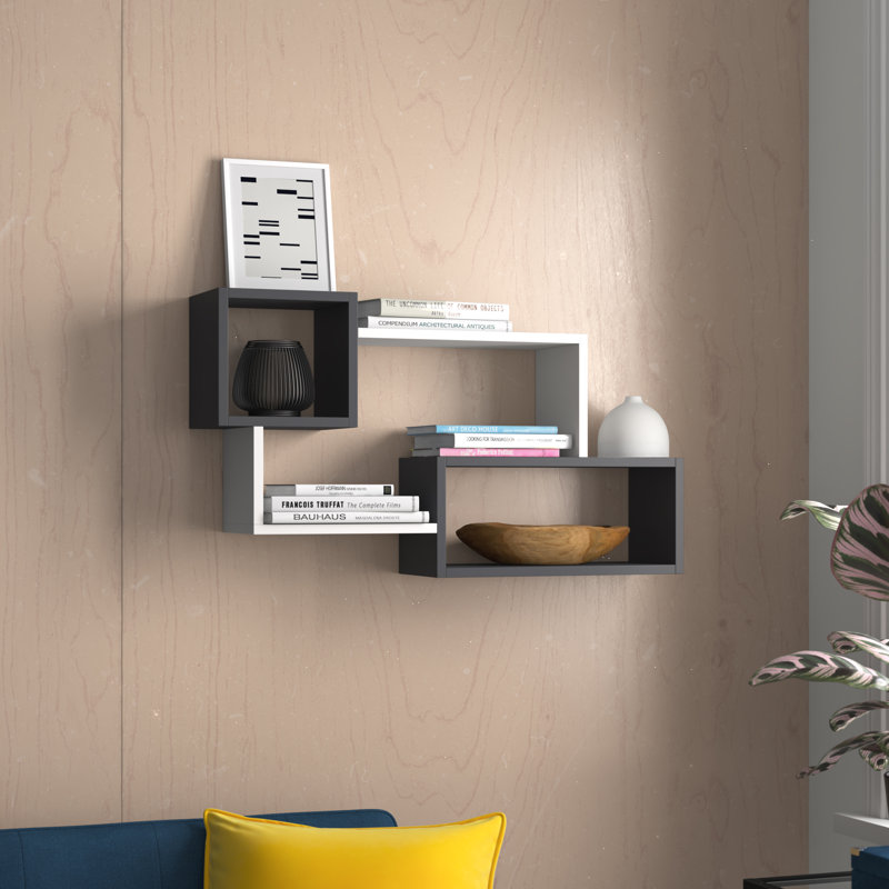 Modern Wall Shelf, White & Walnut Finish, 35.7 x 20.1 x 7.9 inches | 100% Melamine Coated Particle Board, Thickness: 0.7 inches | Stylish & Functional Storage Solution for Home & Office, Easy Wall Mounting