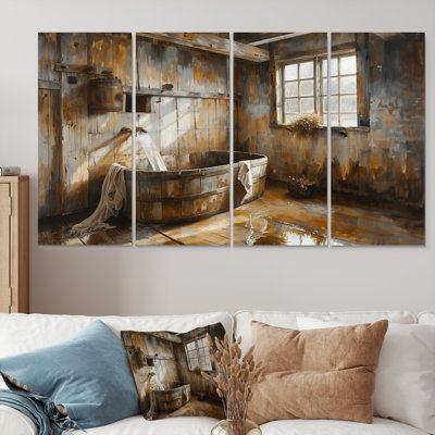 Brown Rustic Bathroom Charm III - Rustic Canvas Art Set