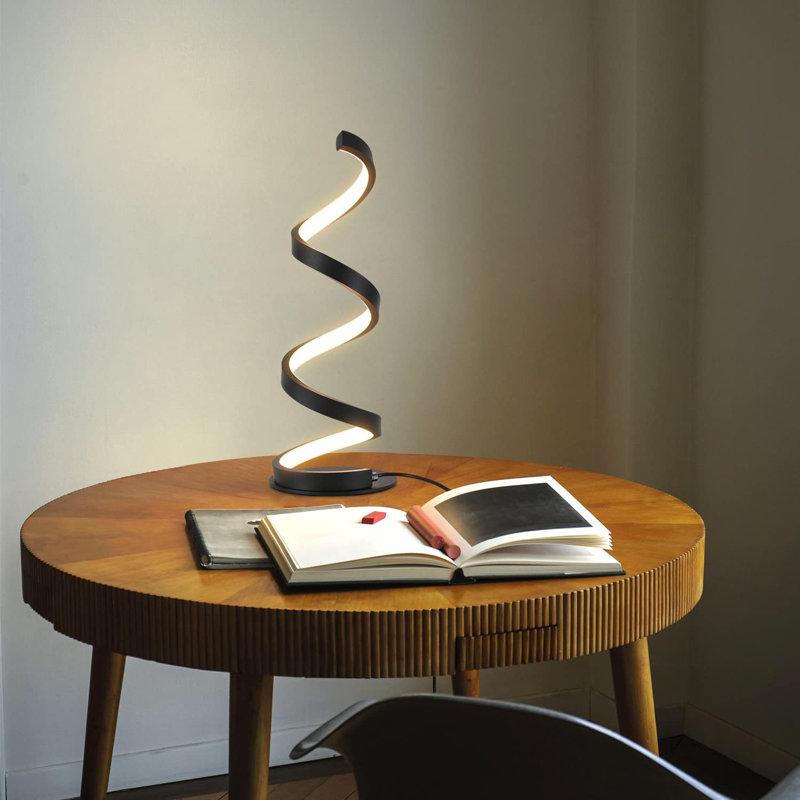 Abdikarim LED Dimmable Table Lamp 10W Modern with Switch in Spiral Design 3M Cable, Black
