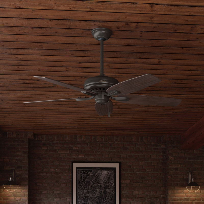 Newsome 52" 5 - Blade Traditional Indoor Ceiling Fan with Pull Chain, Premier Bronze
