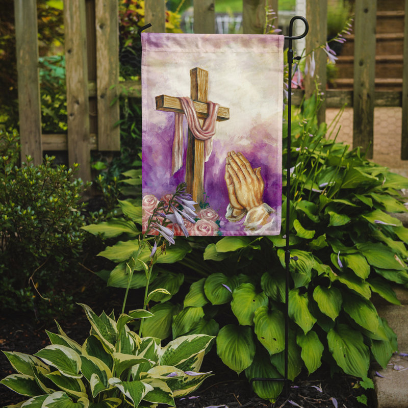 Drapeau de jardin à 2 côtés de pâques cross priant mains, H 15 po x l 11 po