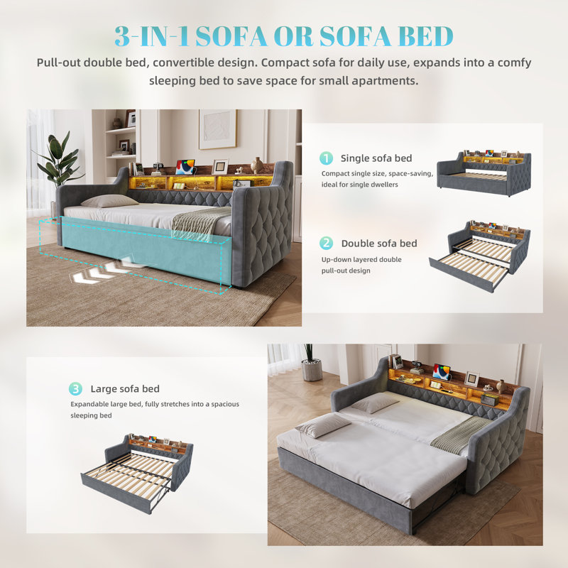 Upholstered Daybed, Grey