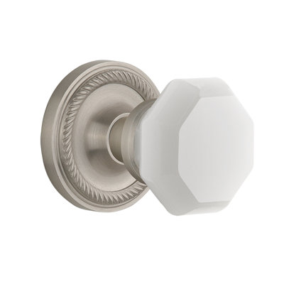 White Milk Glass Waldorf Interior Mortise Door Knob with Rope Rosette