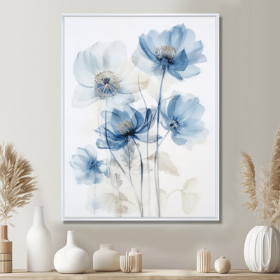 Coquelicots bleus, aquarelle, fleurs sauvages - coquelicot, art mural