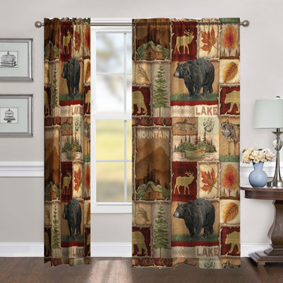 Lodge Collage Polyester Room Darkening Curtain Single Panel