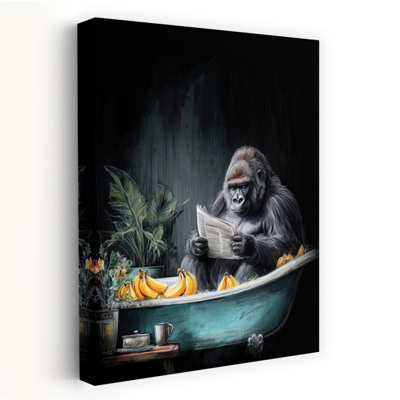 «Gorilla In Bathtube», art mural singe contemporain, H 18 po x l 12 po