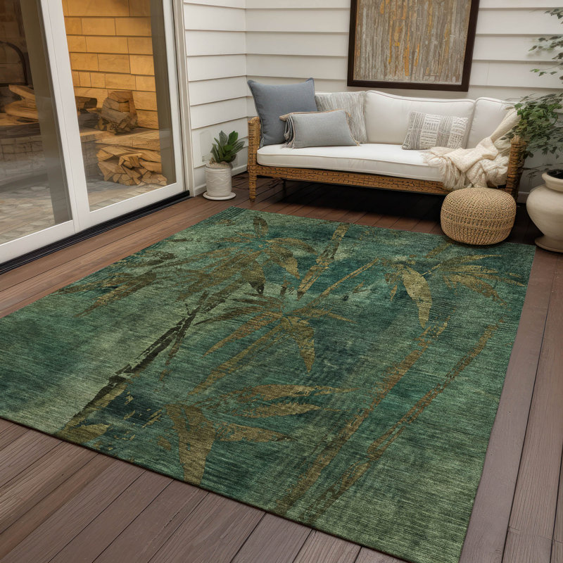 Machine Washable Indoor/Outdoor Lafferty ACN2222 Botanical Rug, Rectangle 10' x 14'