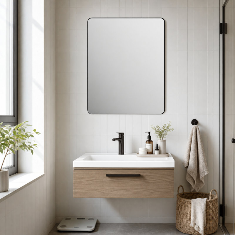 Miroir de meuble-lavabo noir 30 po x 36 po, miroir de coin mural en métal, 30 po x 36 po