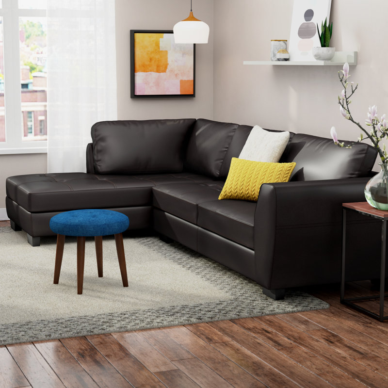 Avetik Faux Leather L-Shaped Sectional, Brown Faux Leather, Left Hand Facing