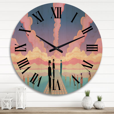 Ocean Of Abundance Retro Futuristic Portrait - Abstract Landscape Oversized Wood Wall Clock
