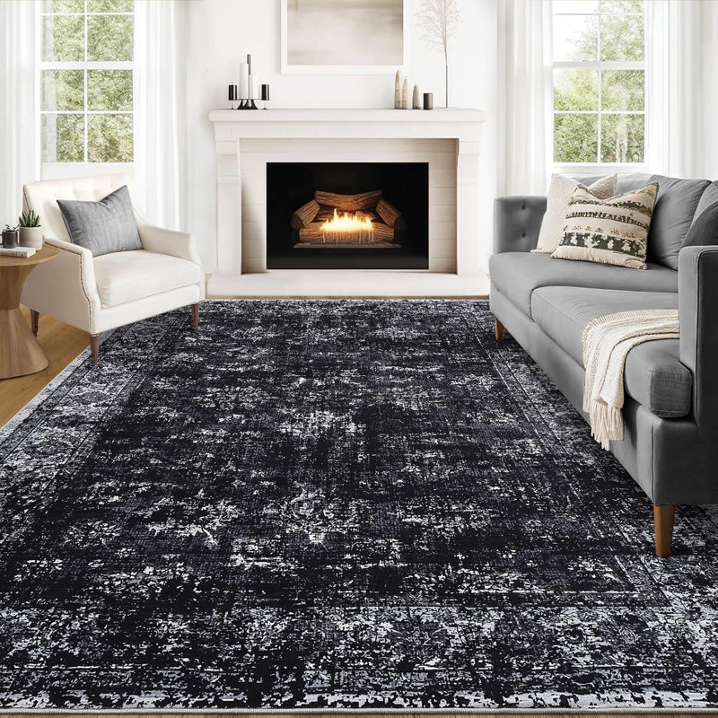 Washable Runner Rug, Non-Slip, Vintage Floor Carpet, Low Pile, Distressed Pearl Velvet, Foldable, Soft, Bathroom, Laundry, Entryway, Gray.