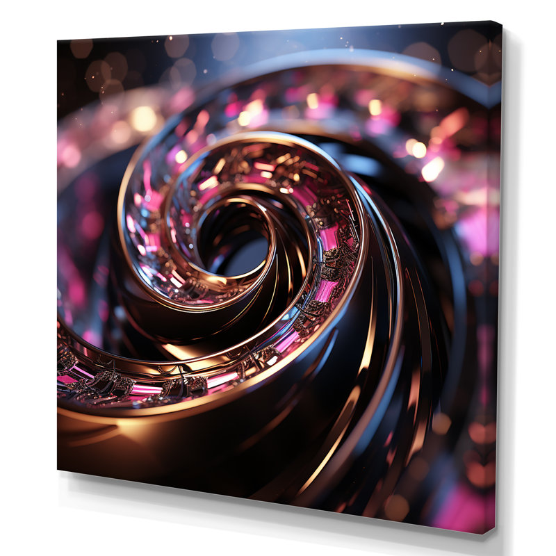 Dégradé rose doré, spirale noire - spirales abstraites, art mural, Toile tendue, H 30 po x l 30 po x P 1,5 po