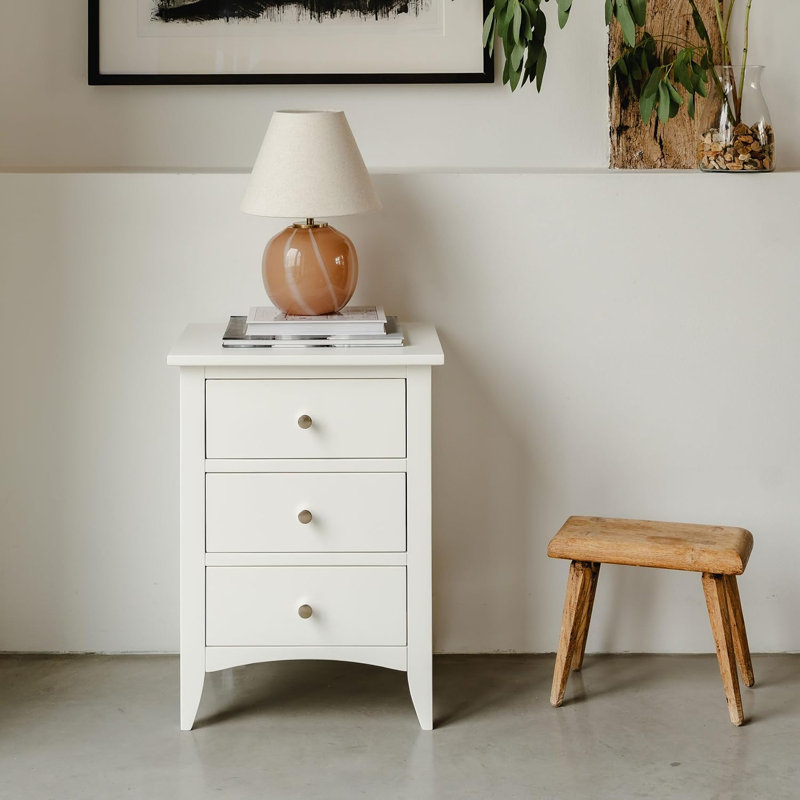 45 cm W Solid Wood Bedside Table, White