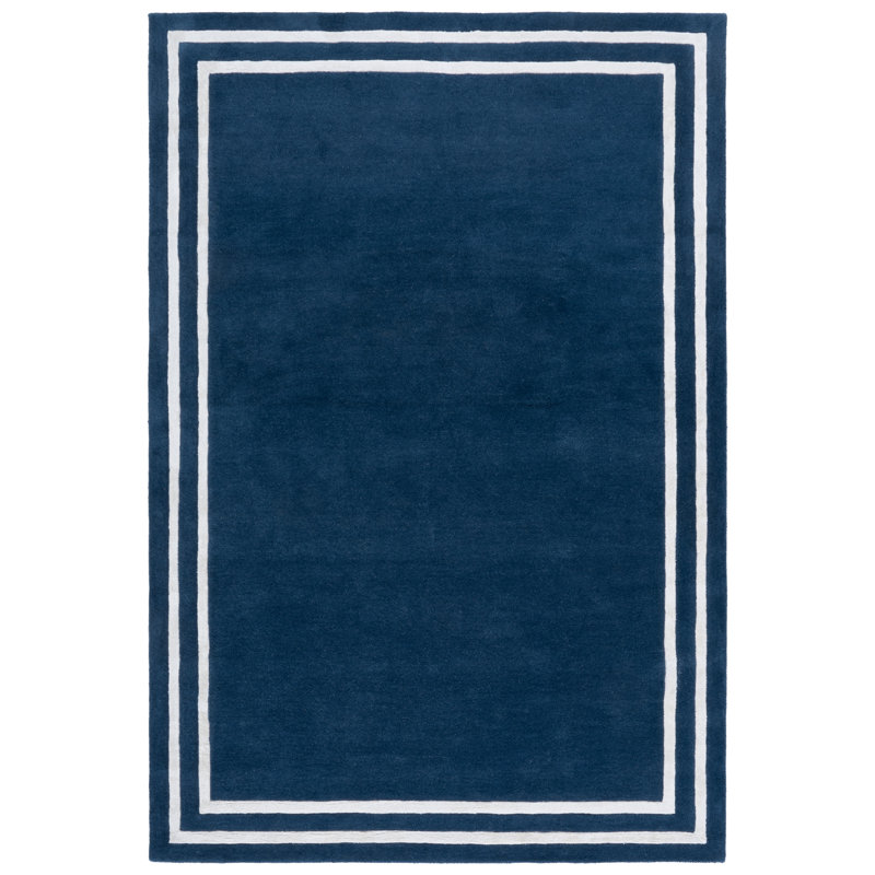 Laine touffetée à la main Lauren Ralph Lauren 6953; Tapis géométrique en viscose bleu foncé / ivoire, Rectangle 5 pi x 8 pi