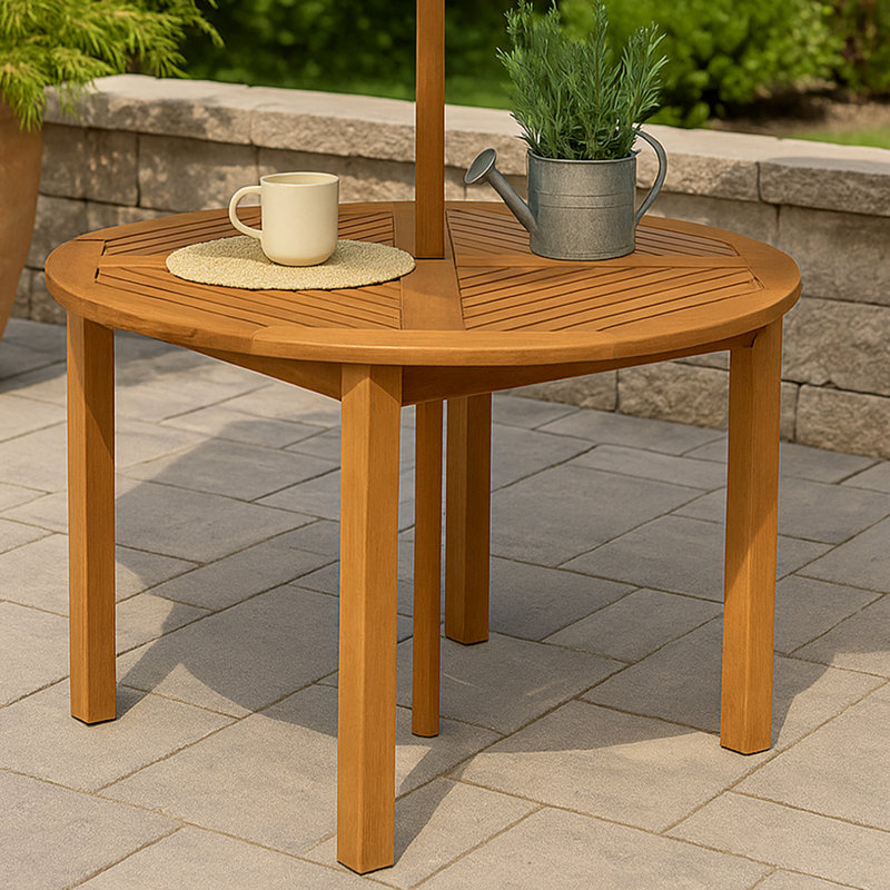 Friedrich 42.75" Round Meranti Wood Outdoor Dining Table